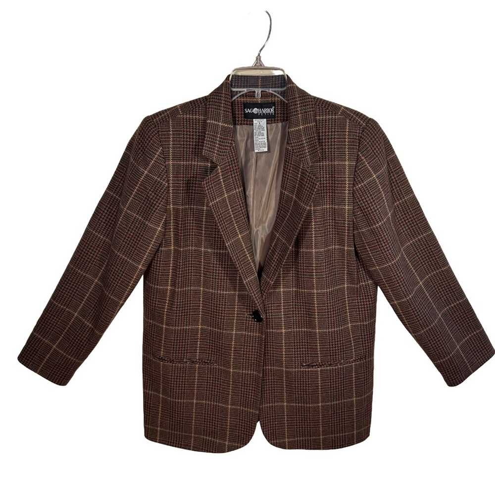Vintage Sag Harbor Petite Plaid Wool Blend Blazer-Size 8P
